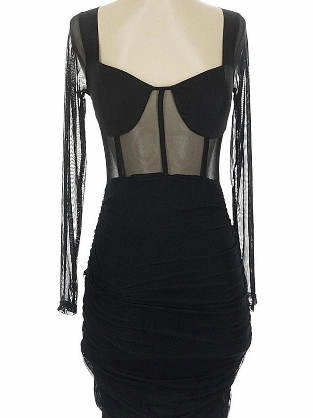Fashion Nova Black Mesh Ruched Mini Dress Size Small NWT